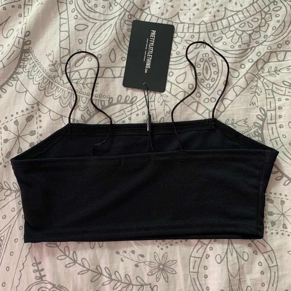 PLT Black Crepe Spaghetti Strappy Bandeau Crop Top - Picture 2 of 3